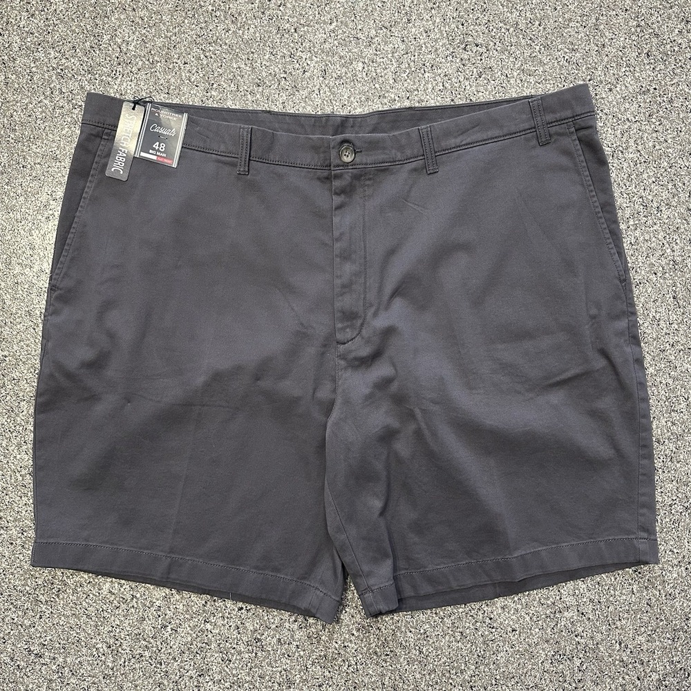 Roundtree & Yorke Shorts Mens 48 Big Tall Grey Flat Front 9" Stretch Casual